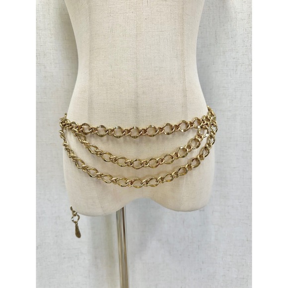 Vintage Gold Tone Multi Strand Layered Chain Belt Statement Accessory Wrap - Picture 9 of 16